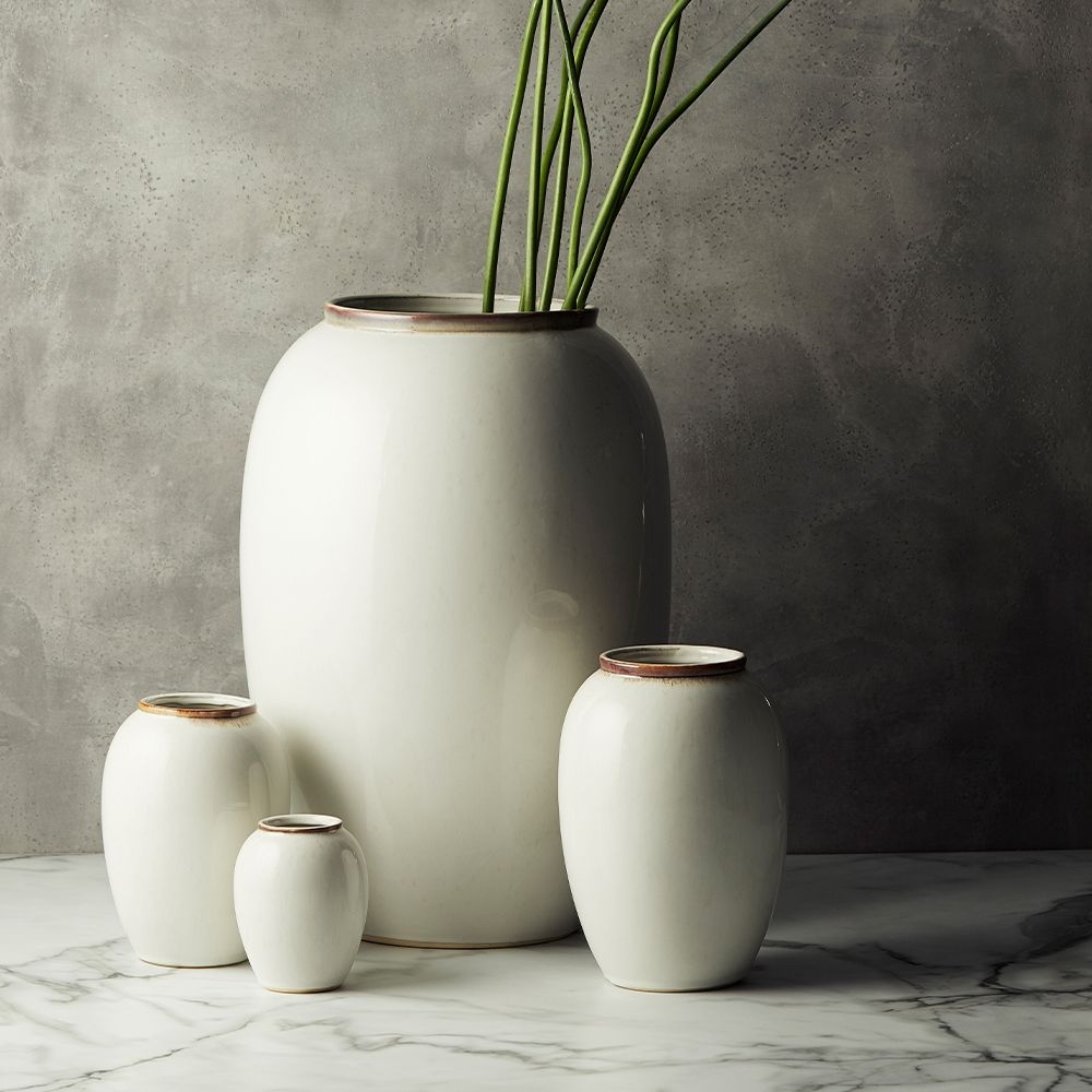 Bitz - Steingut Vase - 25 cm - Creme