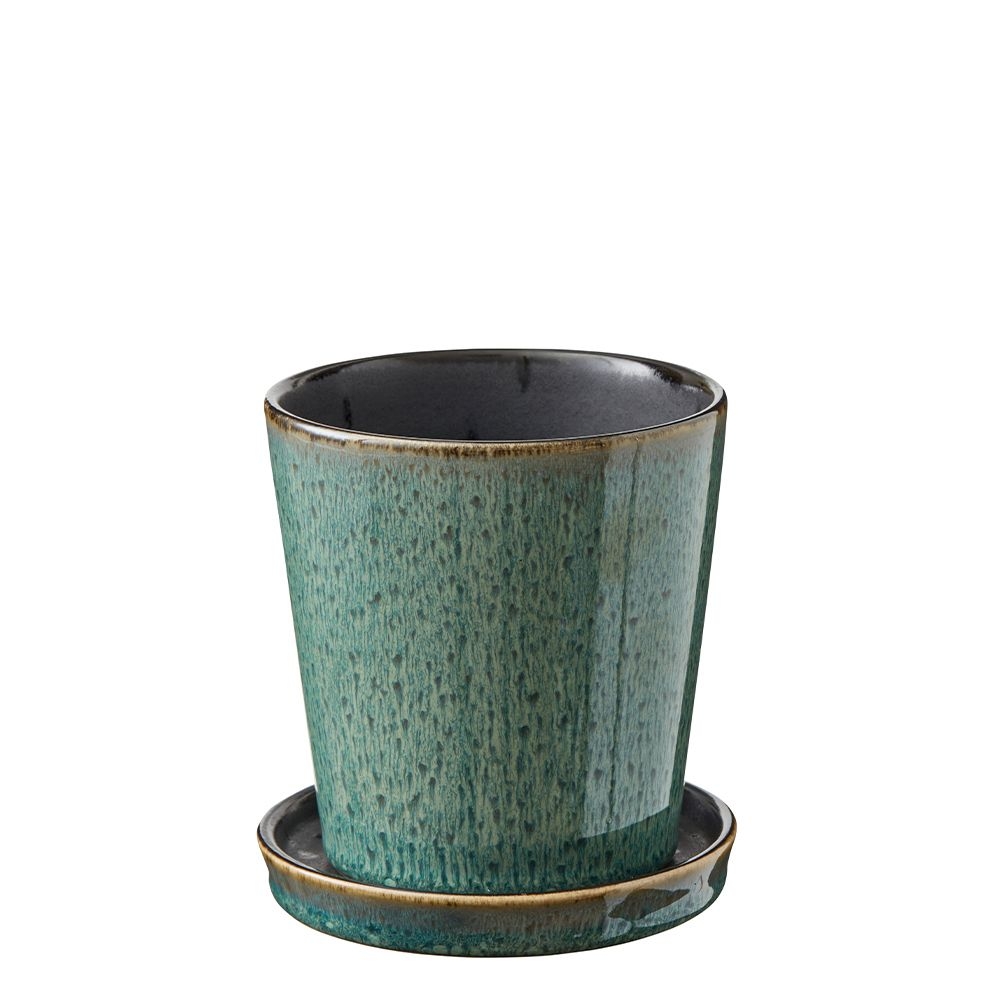 Bitz - Planter with saucer - 10 cm - black/green