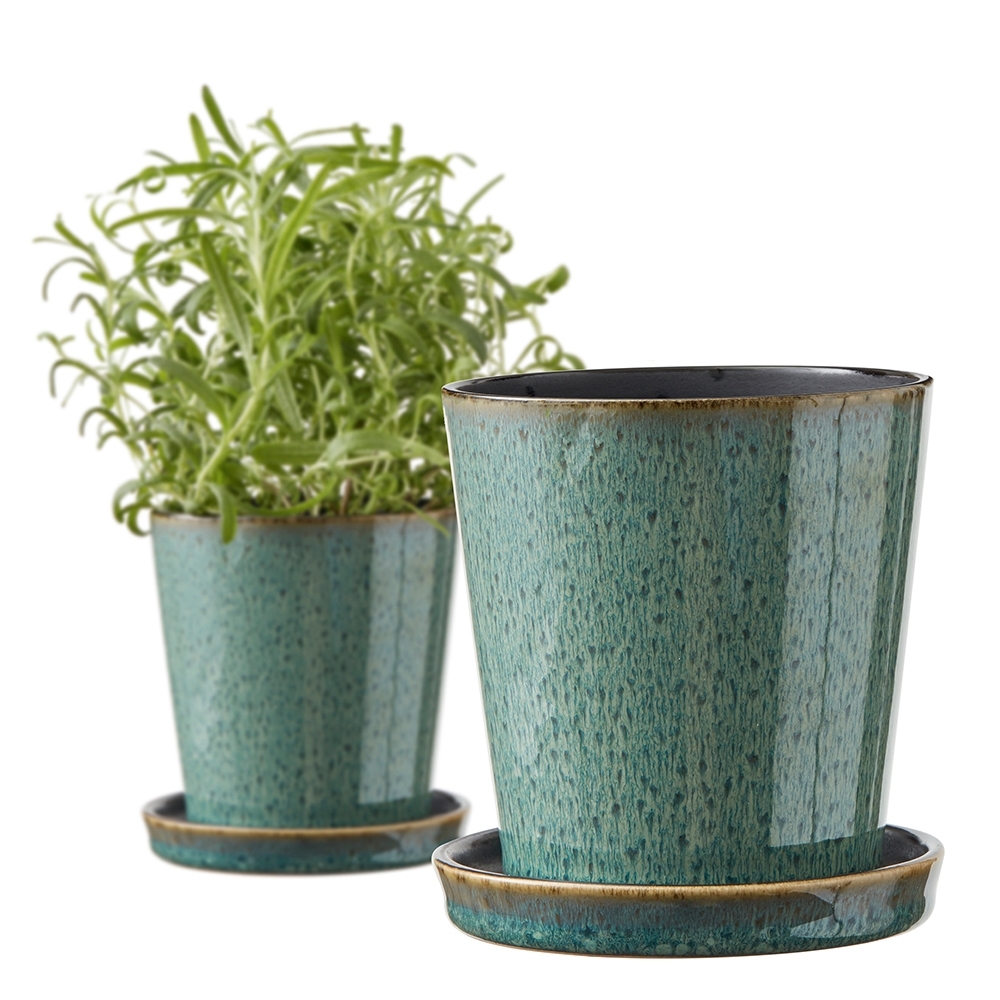 Bitz - Planter with saucer - 10 cm - black/green